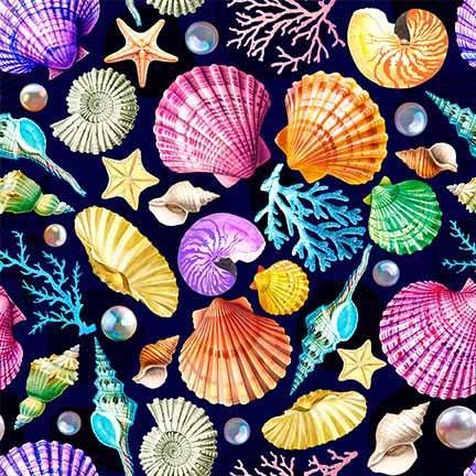 Divine_Oceania-Pearls_Seashells_DDC12613-NAVY-D_Cotton_Fabric