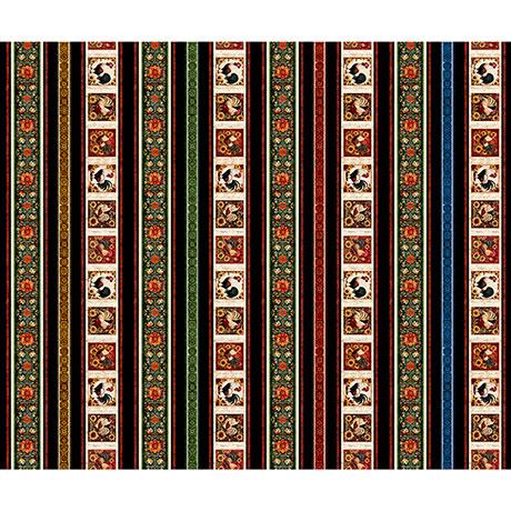 Rule_The_Roost_-_Rooster_Border_Stripe_-_Multi_2600-31502-X_Cotton_Fabric
