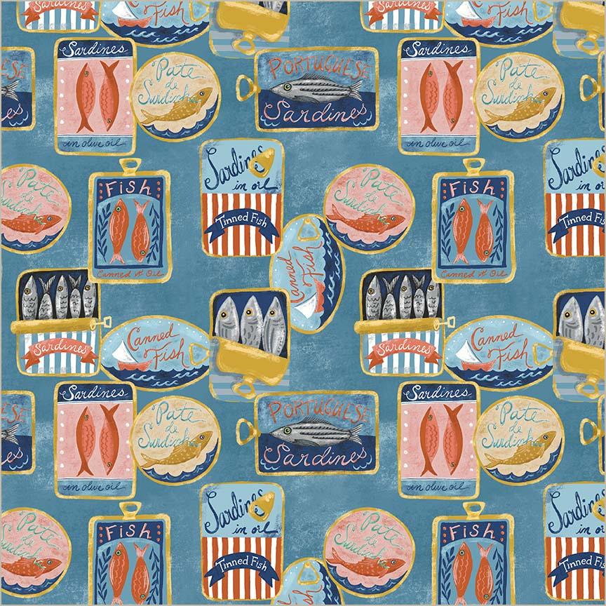 Villa_Sol-Tinned_Fish_Sea_Blue_55224-2_Cotton_Fabric